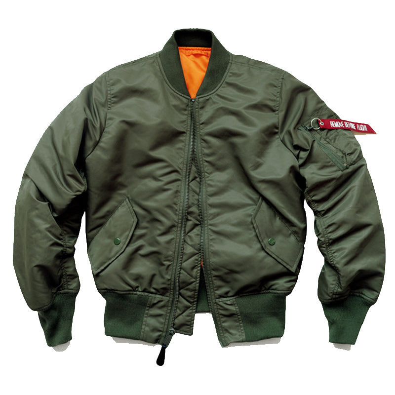 Men's flight bomber jacket with contrasting inner lining, utility arm pocket, and ribbed cuffs Mune Fashion