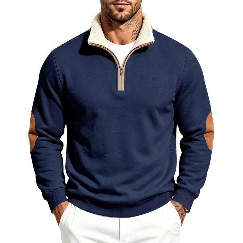 Men's thermo fleece half-zip pullover with teddy collar and contrast elbow patches Mune Fashion