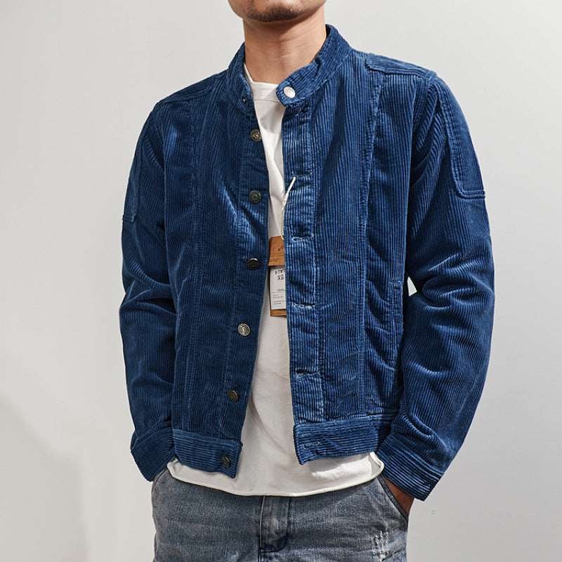 Men's Stylish Cord Jacket with Stand-up Collar Mune Fashion