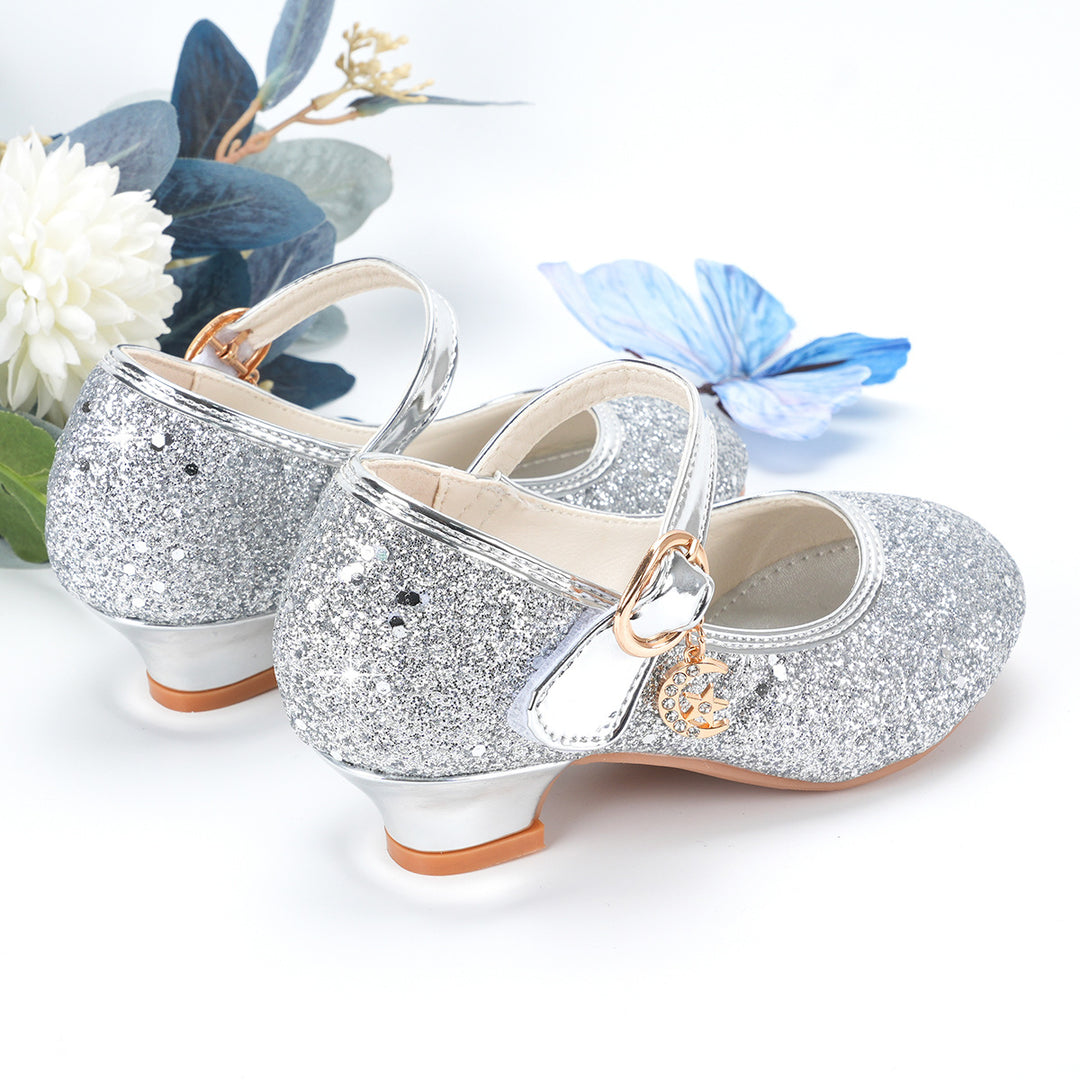 Girls Glittering Ballet Flats with Adjustable Strap and Decorative Details Mune Fashion