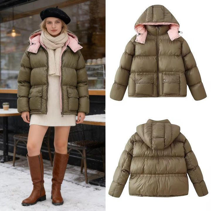 Women's Padded Quilted Jacket with XXL Hood and Flap Pockets Mune Fashion