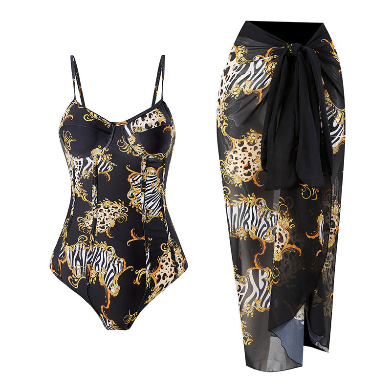 Women's One-Piece Swimsuit with Elegant Wrap Skirt Mune Fashion