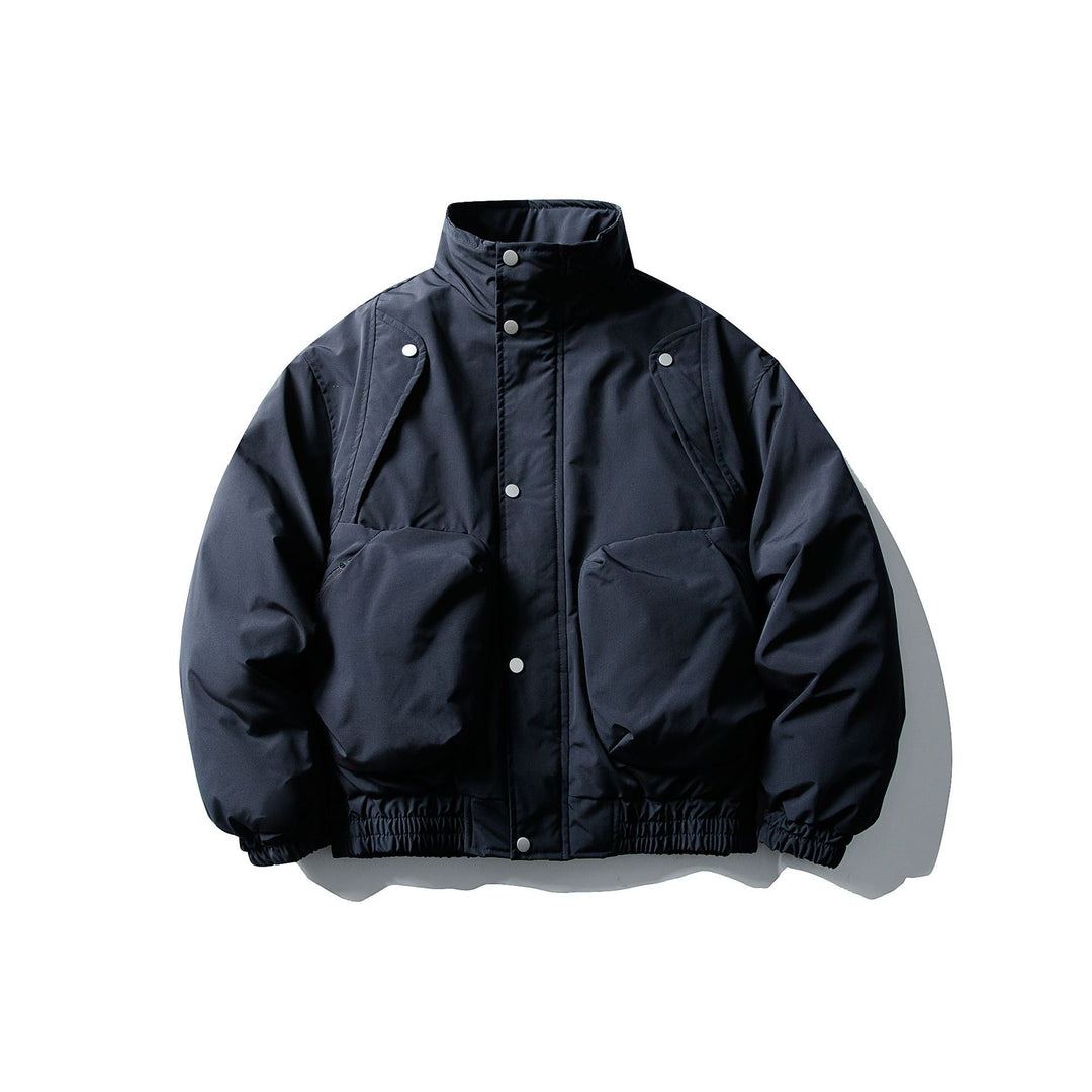 Men's Short Boxy Thermal Bomber with High Stand-Up Collar and Attached XXL Pockets Mune Fashion