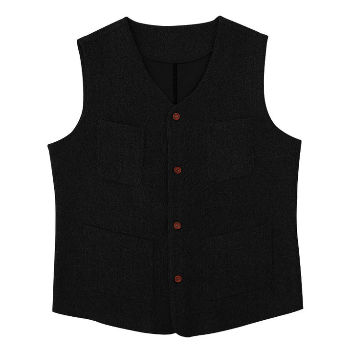 Men's wool blend vest with V-neck, patch pockets, and mesh lining Mune Fashion