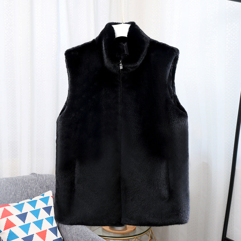 Women's Sleeveless Faux Fur Vest with Stand-Up Collar and Hidden Zipper Mune Fashion