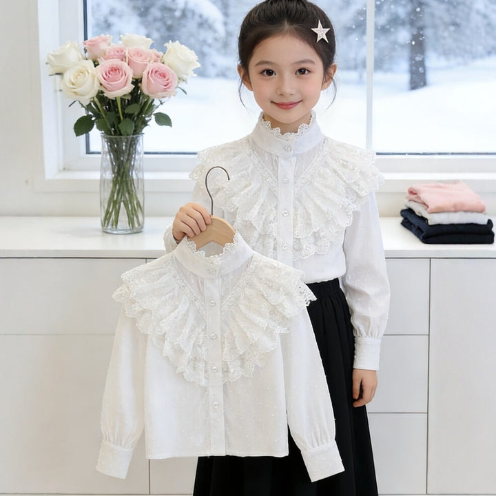 Girls elegant ruffled blouse with fine details Mune Fashion