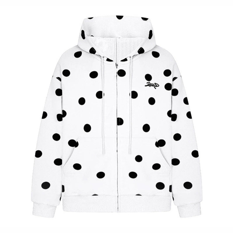 Women's hooded sweat jacket with full zip, oversized cut and polka dot print Mune Fashion