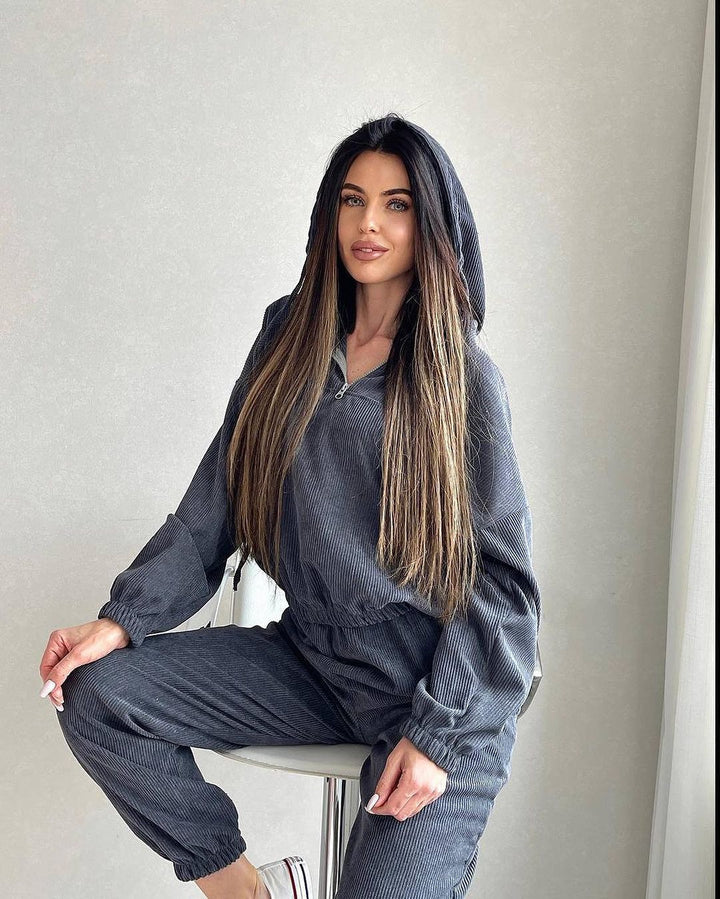 Women's Corduroy Loungewear Set with Hoodie and Jogging Pants Mune Fashion