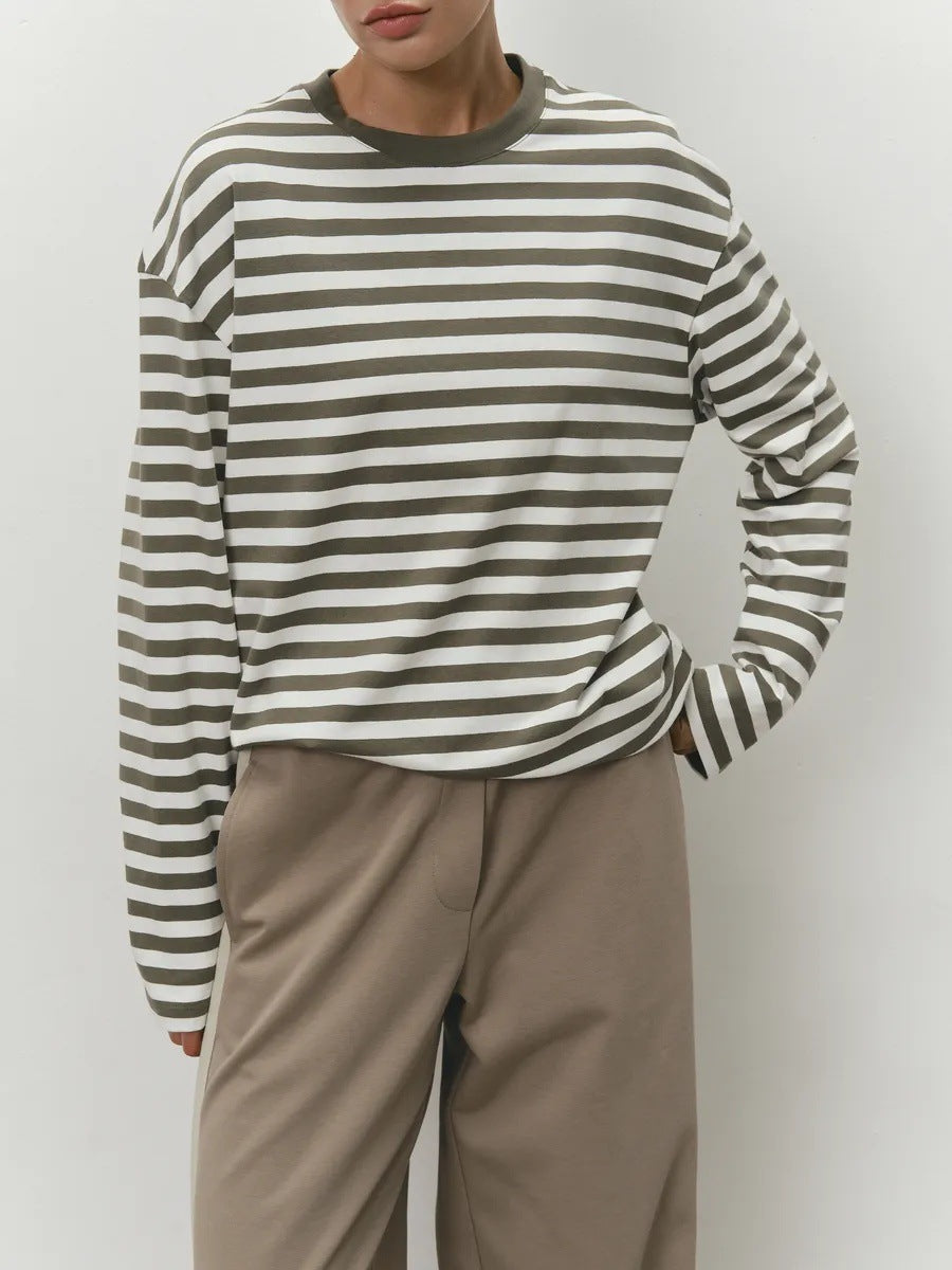 Women Casual Striped Long Sleeve Shirt Mune Fashion