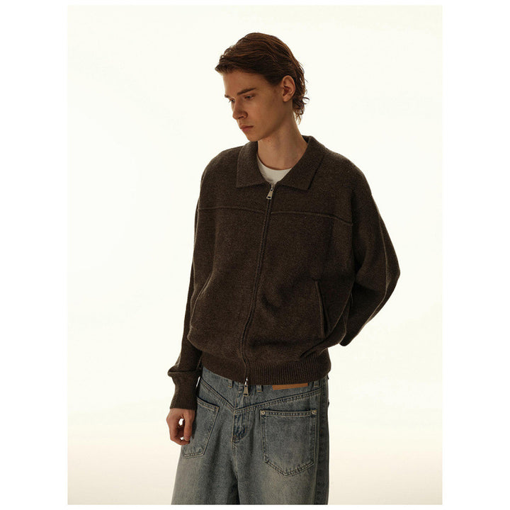 Men's knitted zip jacket with shirt collar, ribbed cuffs, and concealed side pockets Mune Fashion