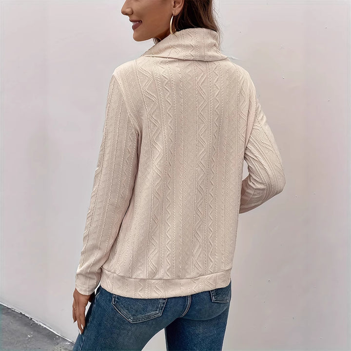 Women's Textured Cowl-Neck Long Sleeve Shirt with Drawstring Hem Mune Fashion