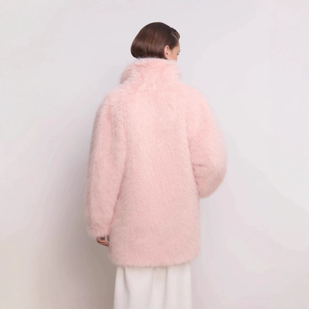 Women's Mid-length fluffy teddy faux fur coat with standing shawl collar Mune Fashion