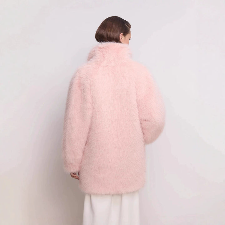 Women's Mid-length fluffy teddy faux fur coat with standing shawl collar Mune Fashion
