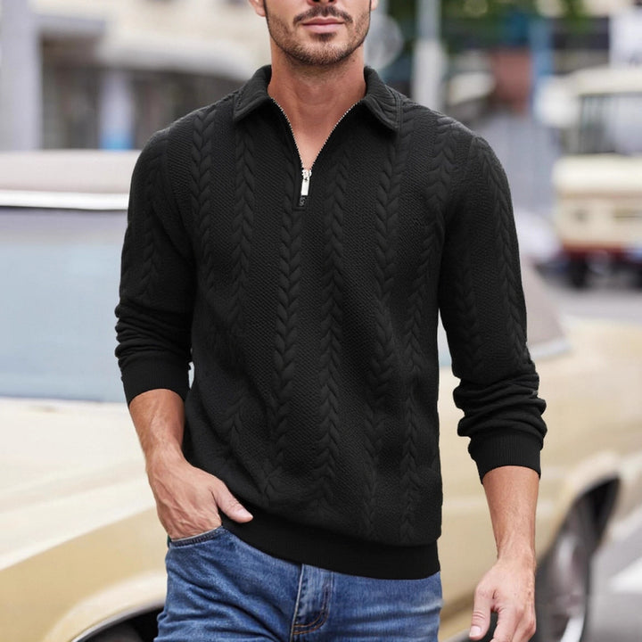 Men's chunky knitted turtleneck with half zipper, shawl collar and cable pattern Mune Fashion