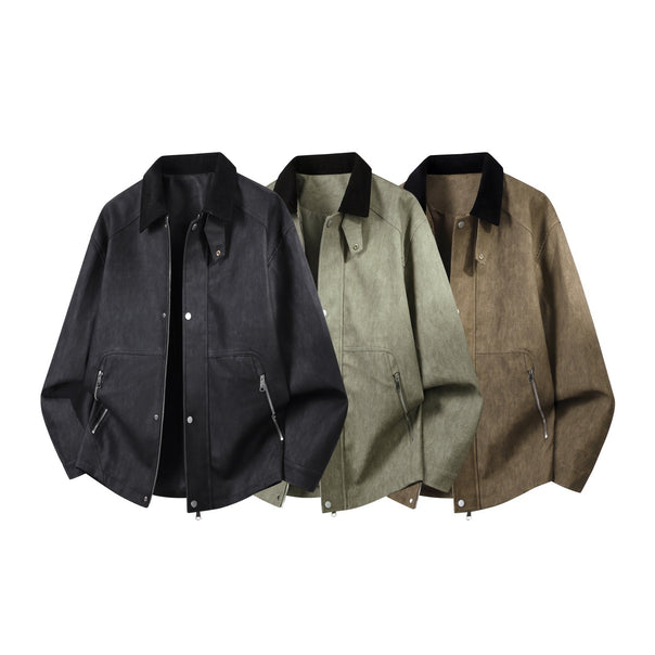 Men's Robust Faux Leather Bomber Jacket with Cord Collar, Two-Way Zipper & Zipper Pockets Mune Fashion
