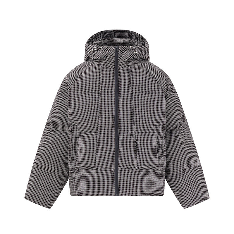 Unisex short-cut padded hoodie with fine check quilting Mune Fashion