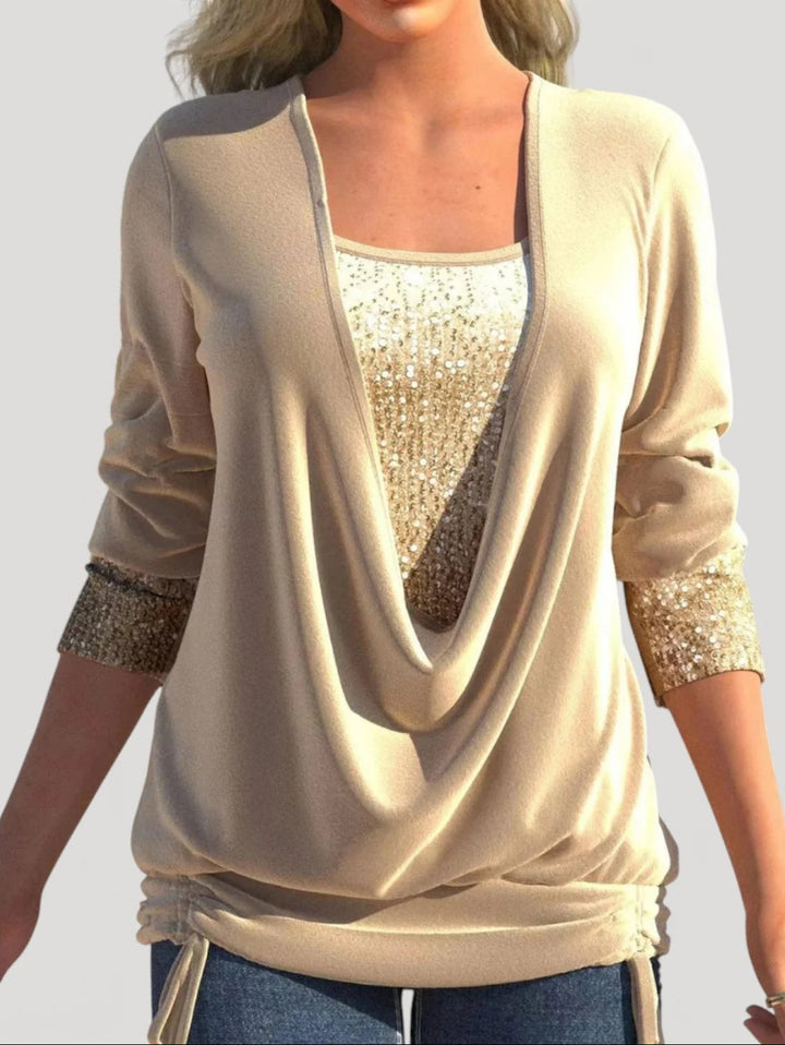 Women's Fashion Draped Sweater with Glitter Accents