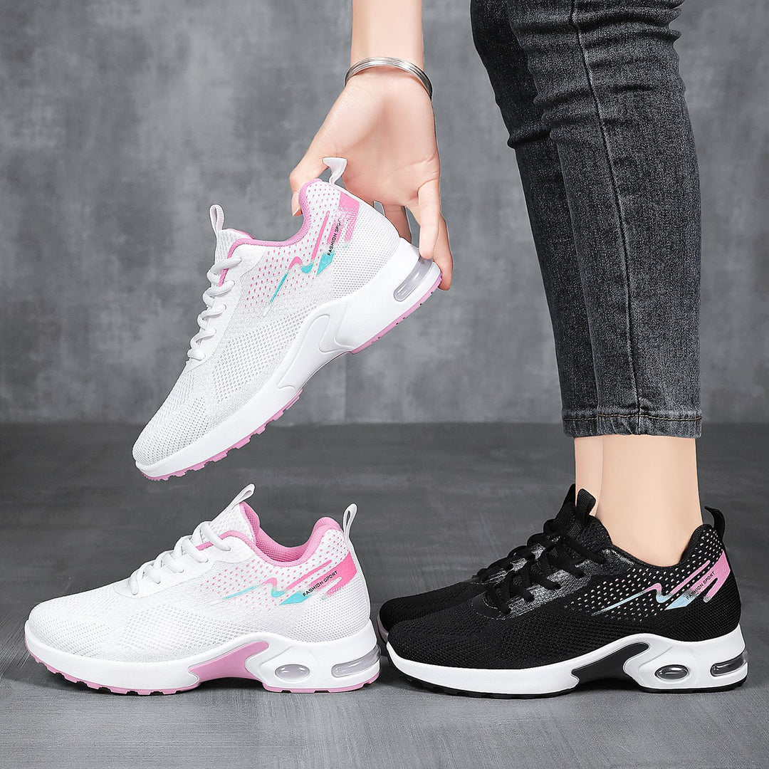 Women's sporty mesh running sneakers with visible air cushioning, breathable knitted upper and ergonomic comfort sole Mune Fashion