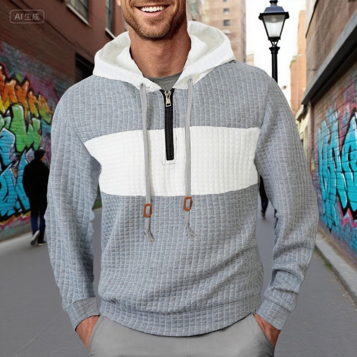 Men's hoodie in structured fabric with half zip, contrast chest, and kangaroo pocket Mune Fashion