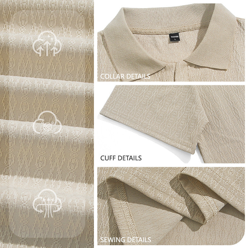 Men's elegant short-sleeve polo made of structured micro-jacquard cotton blend with shape-retaining shirt collar Mune Fashion