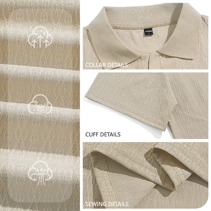 Men's elegant short-sleeve polo made of structured micro-jacquard cotton blend with shape-retaining shirt collar Mune Fashion