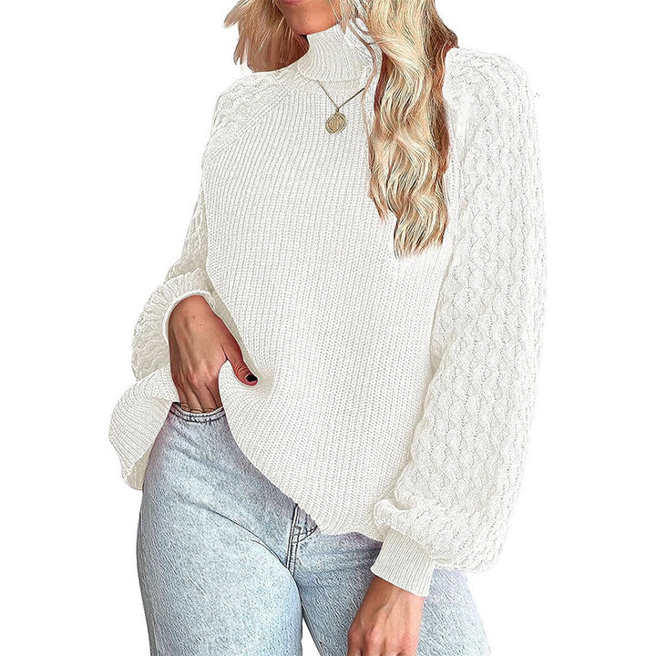 Women's fine knit sweater with turtleneck and voluminous cable pattern sleeves Mune Fashion