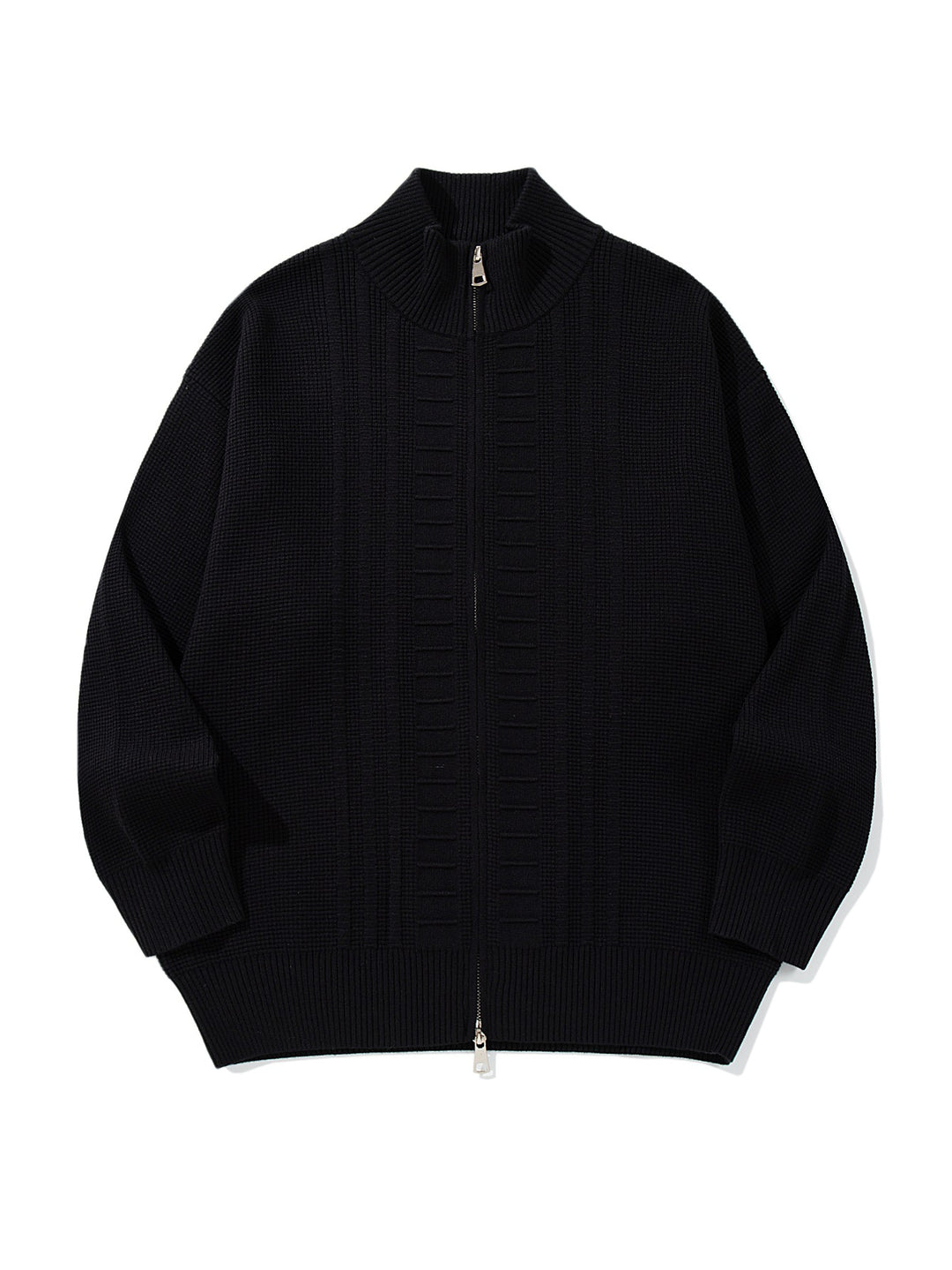Men's chunky knit zip jacket with stand-up collar and two-way opening zipper Mune Fashion