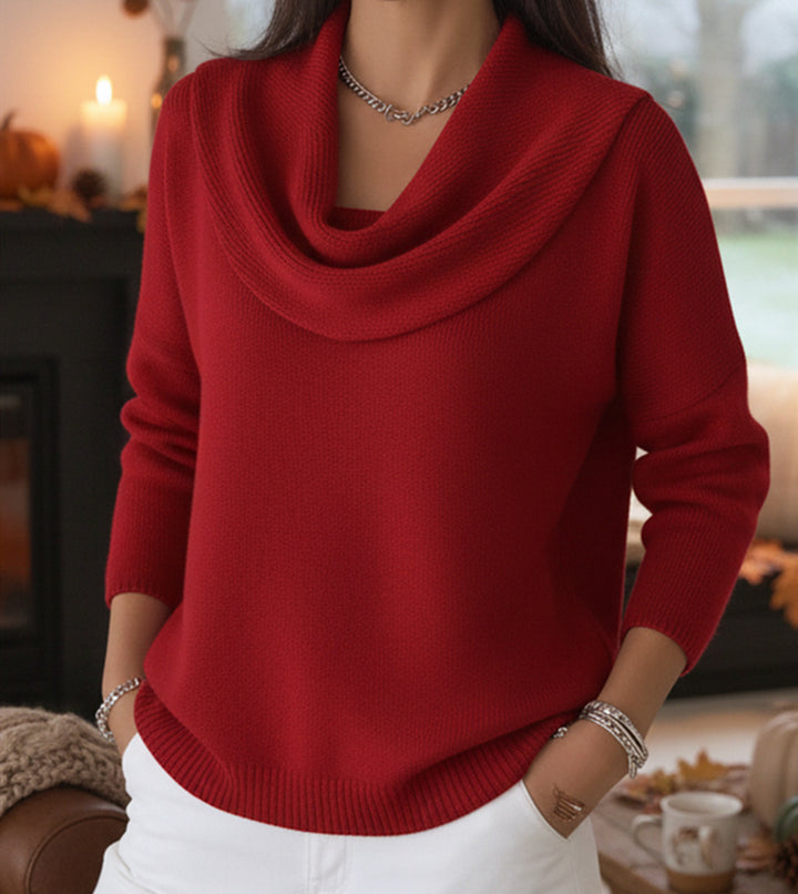 Women's Casual Shawl Collar Fine Knit Sweater with Dropped Shoulder and Ribbed Hem Mune Fashion