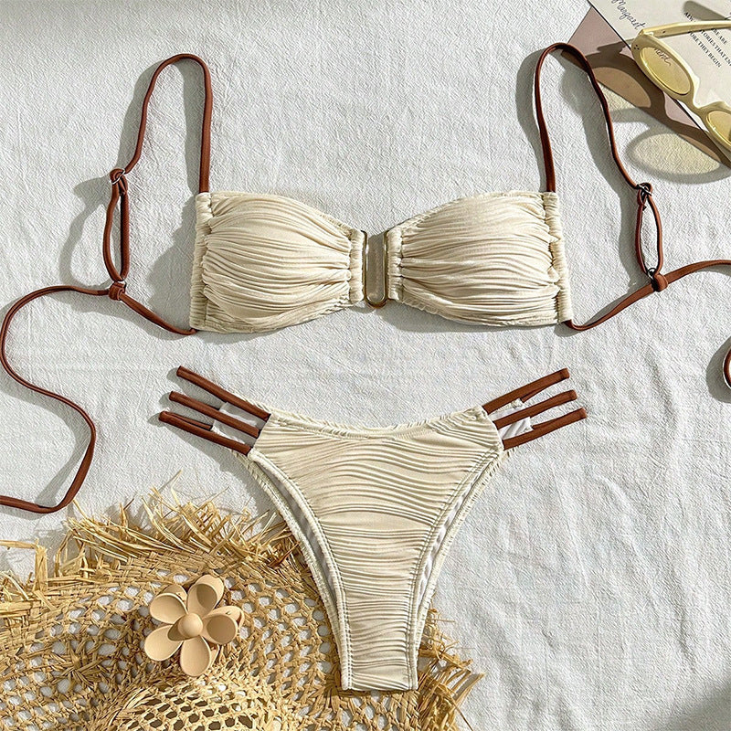 Ladies bandeau bikini with gathering and high leg cuts Mune Fashion