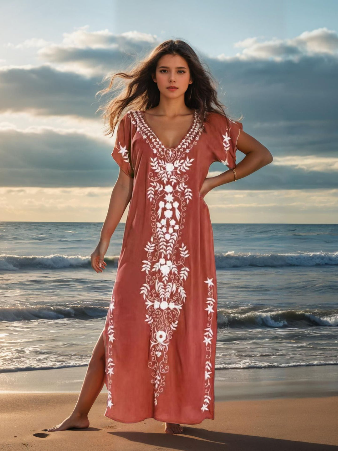 Ladies elegant beach cover-up with intricate embroidery design Mune Fashion