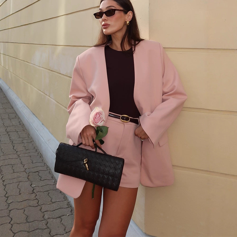 Women Oversized Blazer Set with High-Waist Shorts and Structured Shoulder Part Mune Fashion