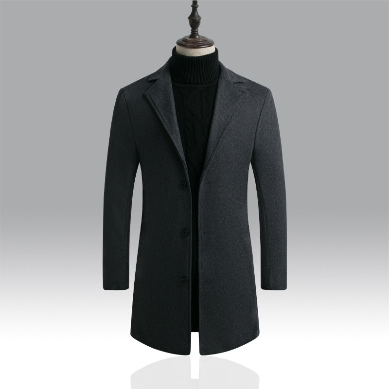 Men's Tailored Single-Breasted Wool Coat with Notched Lapel and Slim Silhouette Mune Fashion