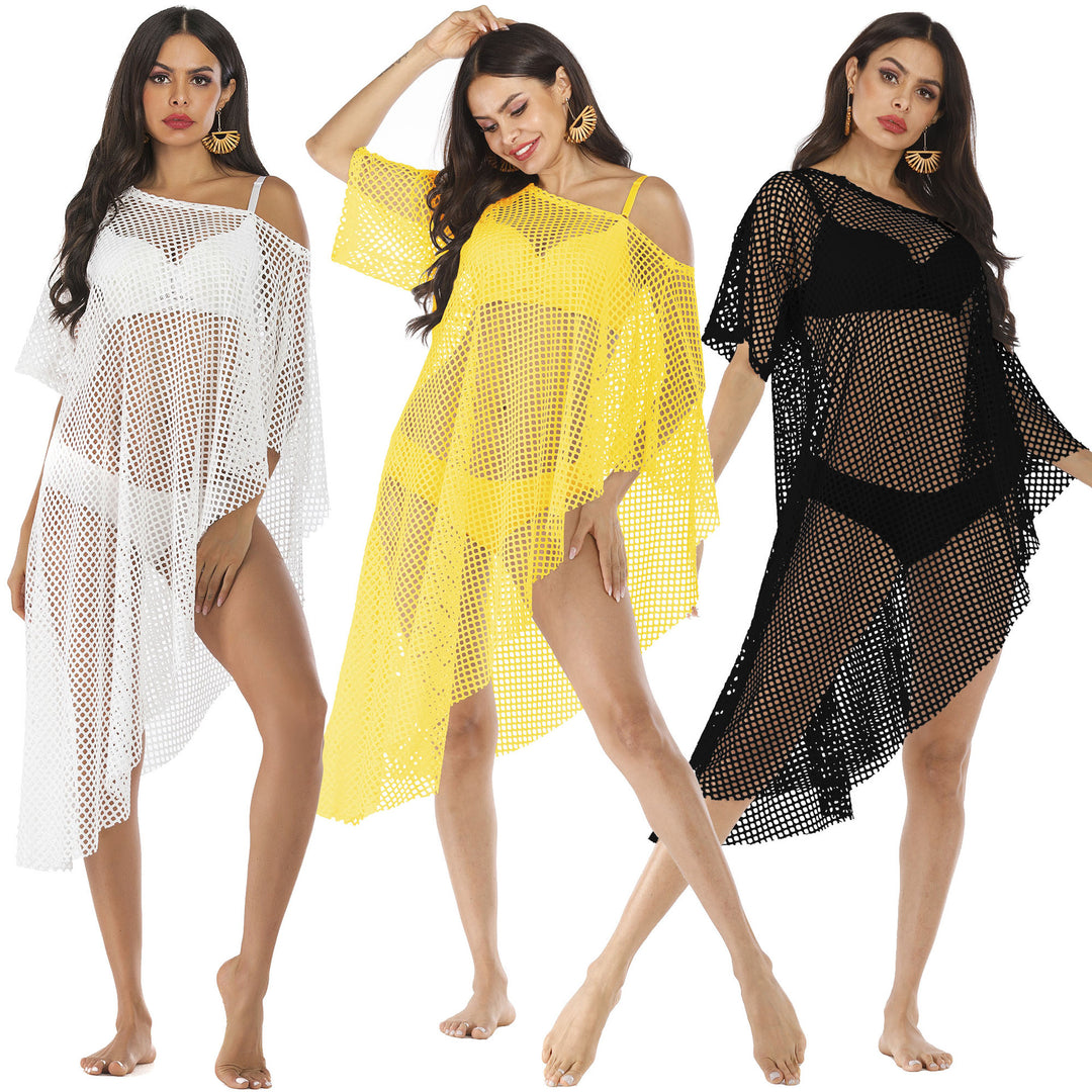 Women's casual mesh beach cover-up with asymmetrical cut Mune Fashion