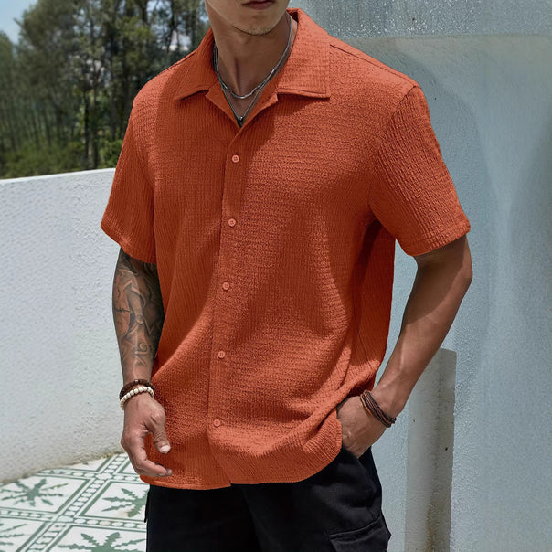 Men's casually cut shirt made of crinkled cotton blend with Kent collar Mune Fashion