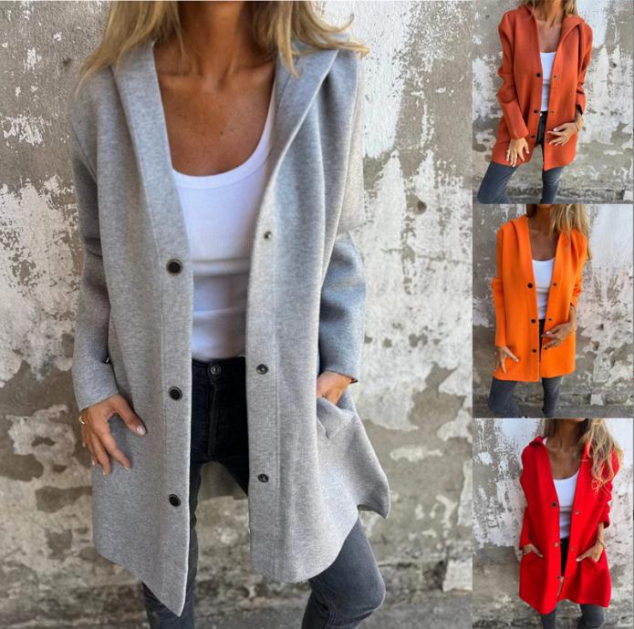 Women's hooded coat with snap button placket and straight oversized cut Mune Fashion