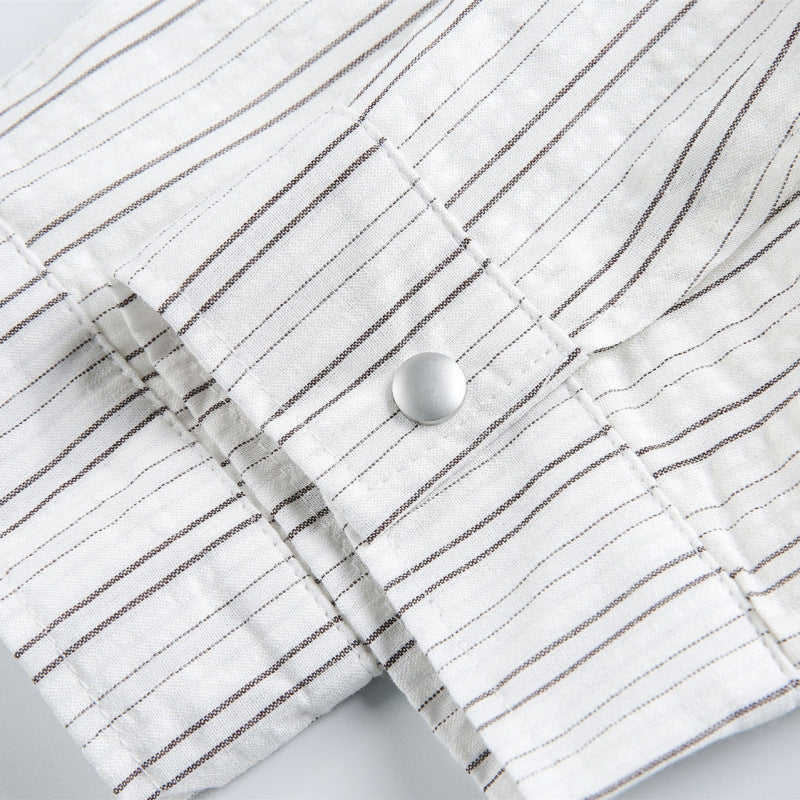 Unisex Striped Overshirt Jacket with Shirt Collar and Concealed Zipper Mune Fashion