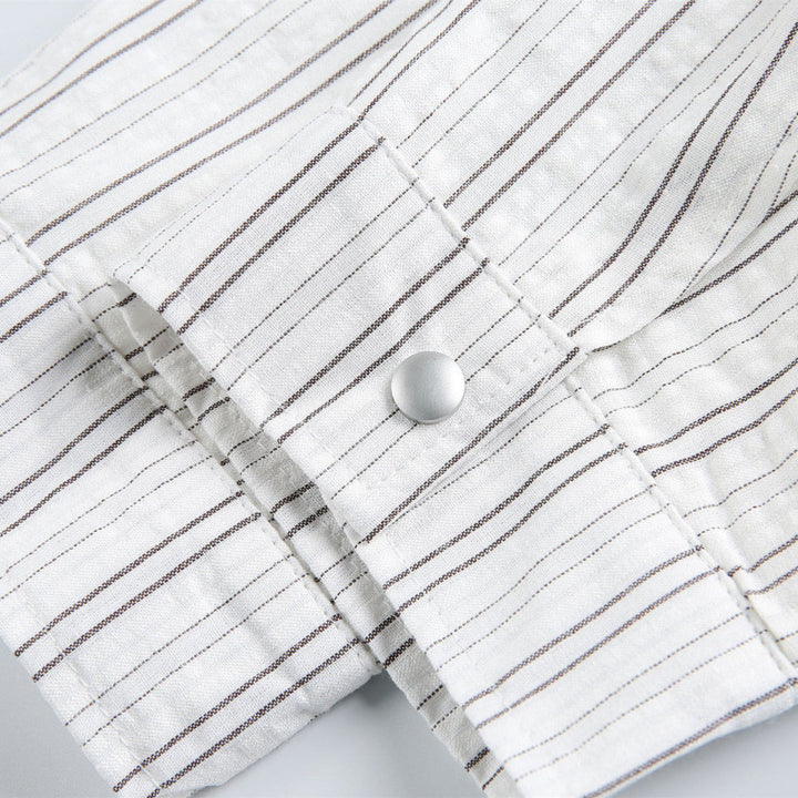 Unisex Striped Overshirt Jacket with Shirt Collar and Concealed Zipper Mune Fashion