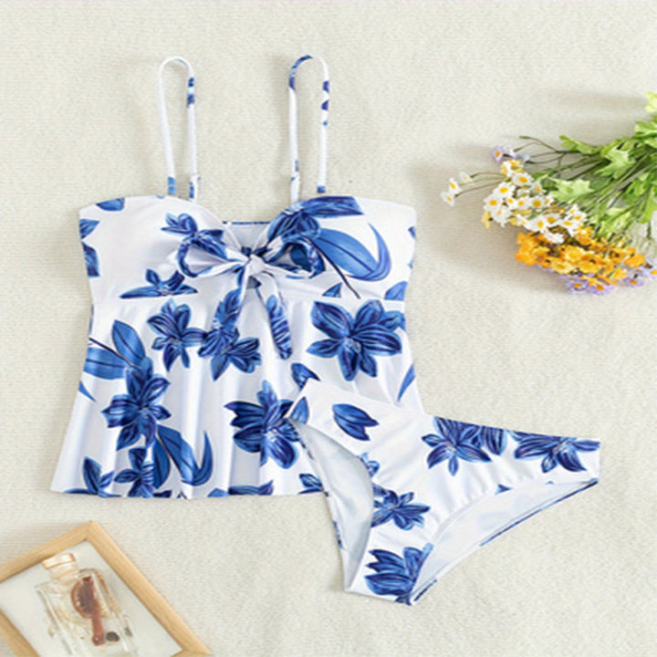 Ladies Tankini Set with floral design and gathered top Mune Fashion