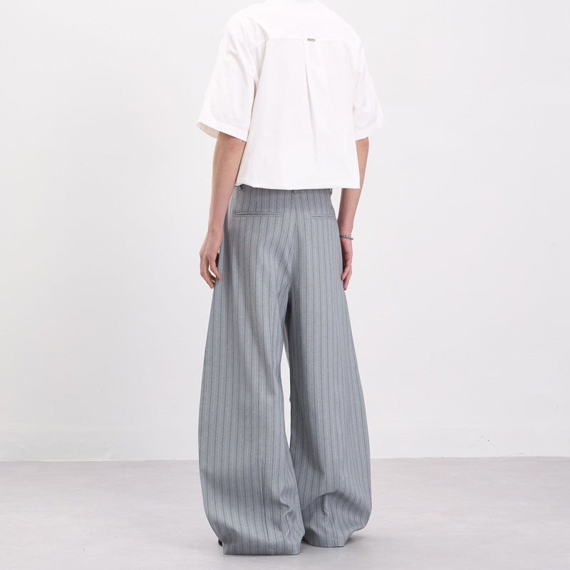 Men's Wide Pinstripe Pants with Extra Wide Leg and High Waist Mune Fashion