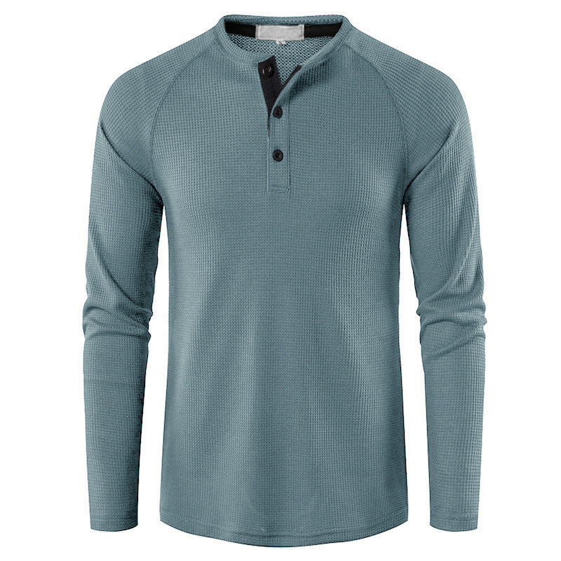 Men's structured henley long-sleeve shirt with waffle texture, half-button placket, and raglan sleeves Mune Fashion