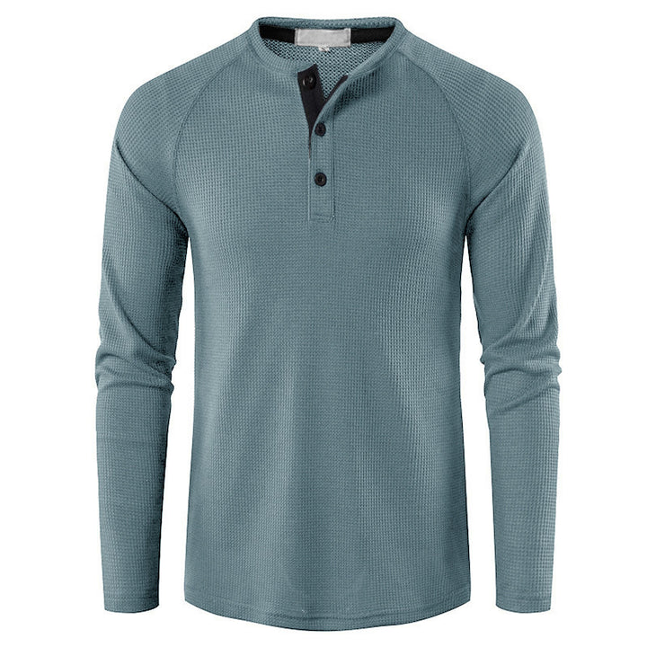 Men's structured henley long-sleeve shirt with waffle texture, half-button placket, and raglan sleeves Mune Fashion