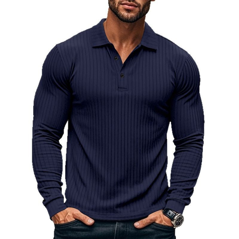 Men's fitted long sleeve polo with fine ribbed texture and classic collar Mune Fashion