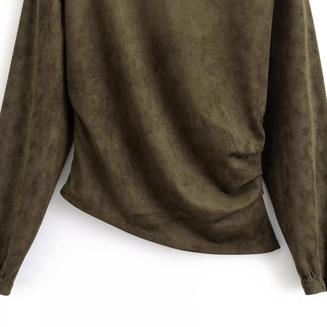 Women Oversized Long Sleeve Shirt in Velour Look with Asymmetrical Hem Mune Fashion