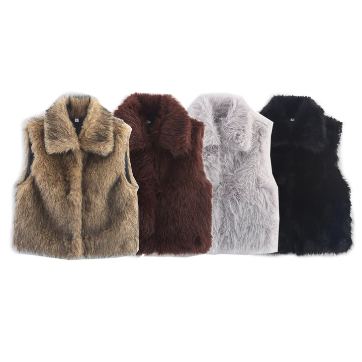 Women's cozy faux fur vest with wide collar, padded lining, and feminine tailoring Mune Fashion