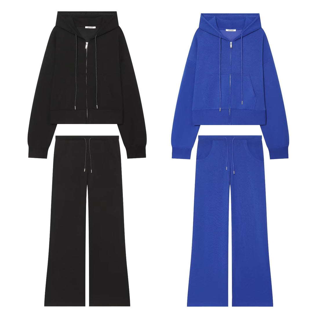 Women's Wide High-Waist Jersey Pants with Drawstring and Wide Leg Drune
