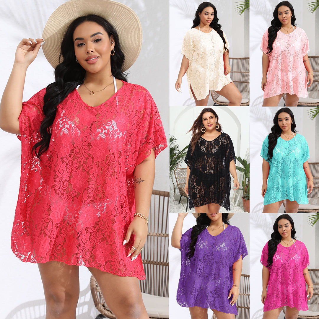 Women's airy crochet beach cover-up with floral design Mune Fashion