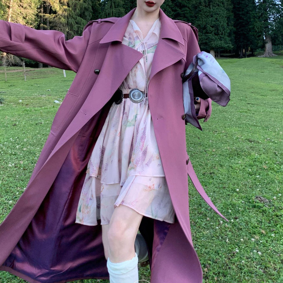 Women Elegant Trench Coat with Waist Belt Mune Fashion