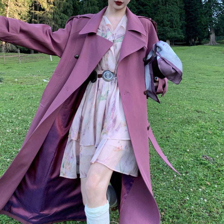 Women Elegant Trench Coat with Waist Belt Mune Fashion