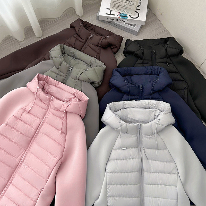 Women's lightweight hybrid quilted jacket with matte front, elastic sleeve panels, and warming thermo filling Mune Fashion