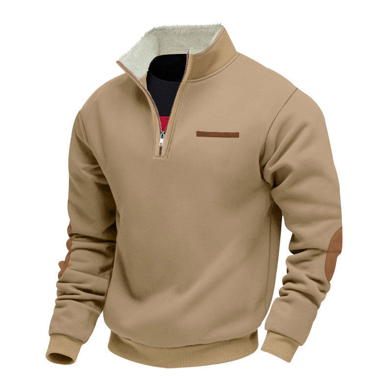 Men's half-zip troyer with teddy fleece collar and leather elbow patches Mune Fashion